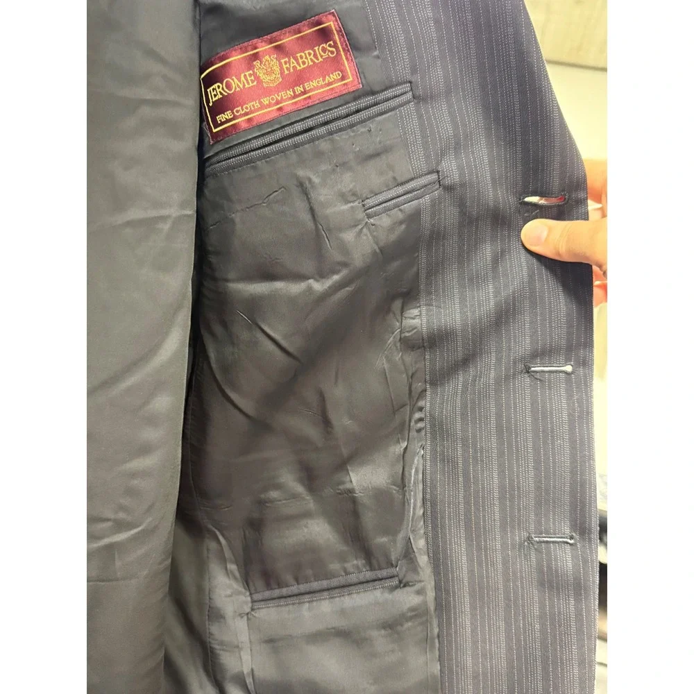Jerome Fabrics Custom Tailored Pinstripe Blazer Grey Woven in England 3-Button